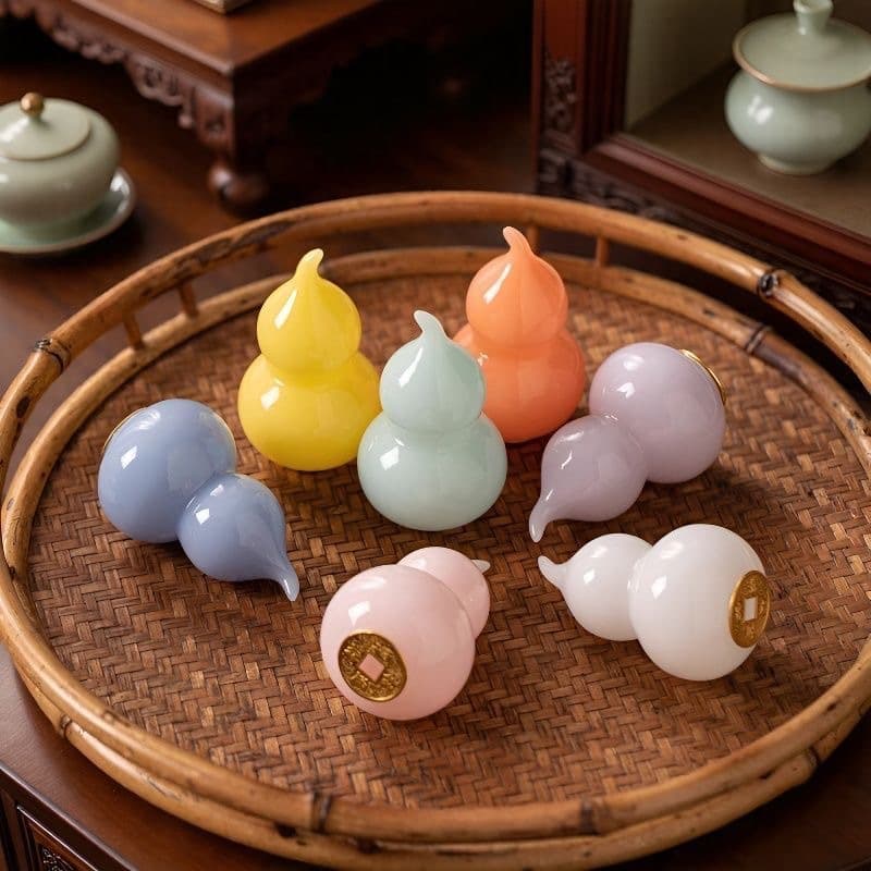 National Trend Rainbow Gourd Uncut Jade Ceramic Craft Mini Ornament, Home Desktop Viral Hanging Creative Gift