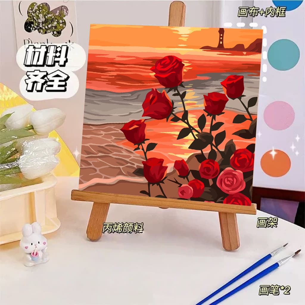 Rose digital oil painting diy hand-painted coloring tulip healing flower landscape acrylic oil painting manufacturer wholesale