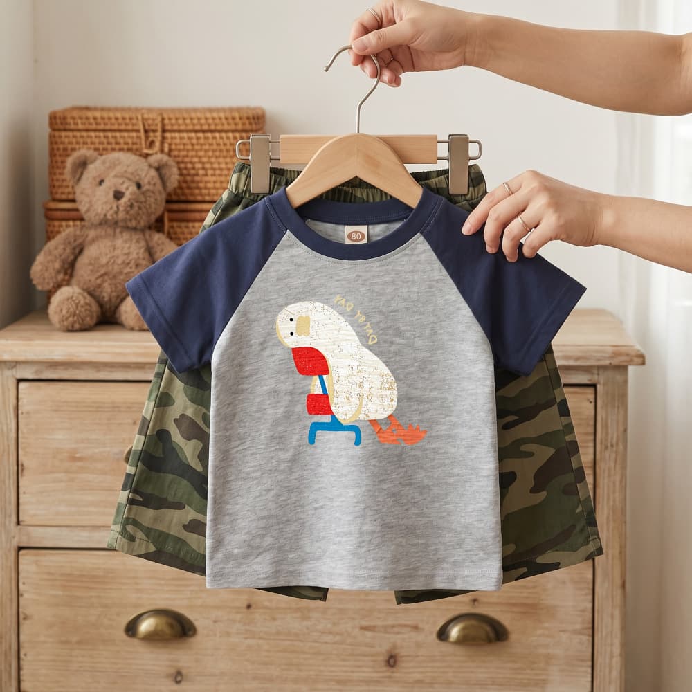 ins style summer children's clothing raglan baby short-sleeved cartoon boxing duck print soft and comfortable children's middle and large children's T-shirt