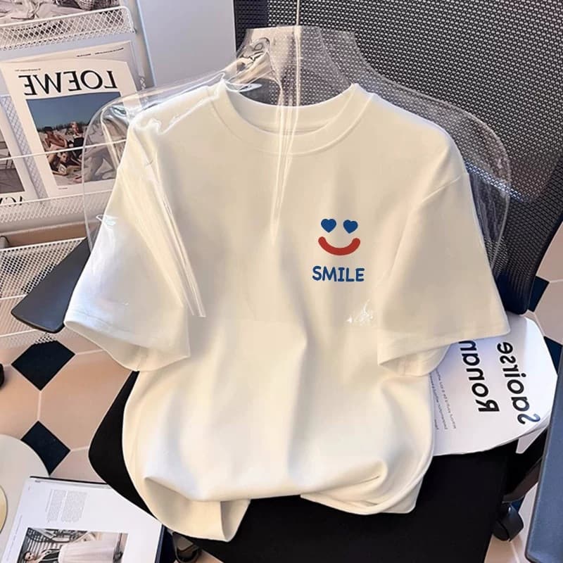 Summer Short Sleeve Pure Cotton White T-Shirt with Straight Shoulders for Women 2026 New Style Unique Casual Loose Fit Tee for Middle School Students