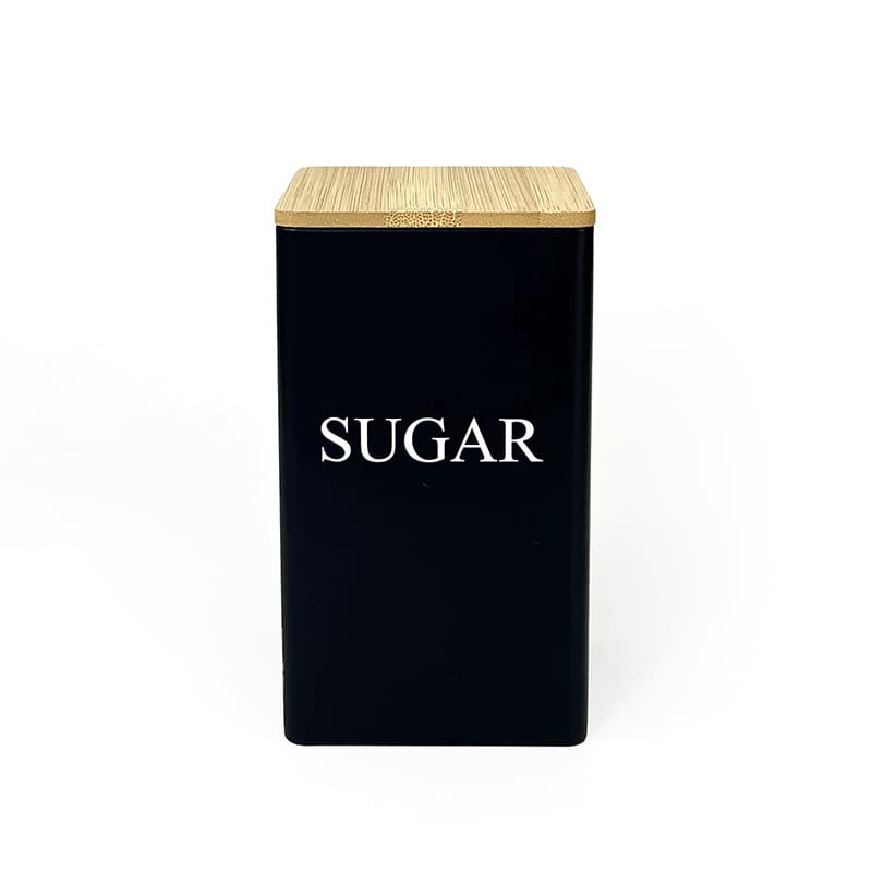 In stock bamboo lid sealed packaging minimalist style tin can for sugar tea coffee iron box