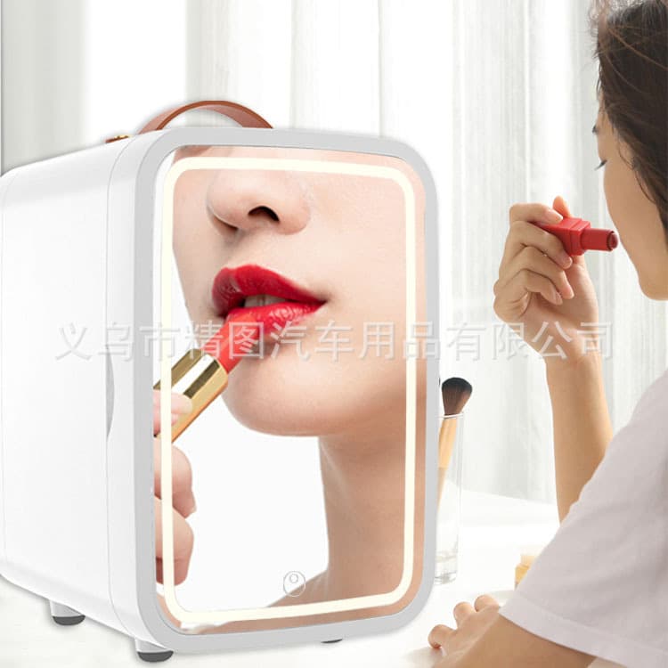Mini Makeup Fridge with Mirror and LED Light, 8L Portable Refrigerator for Car and Home Use