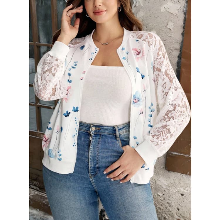 New 2025 Hot-Selling European and American Plant Floral Print Baseball Jacket