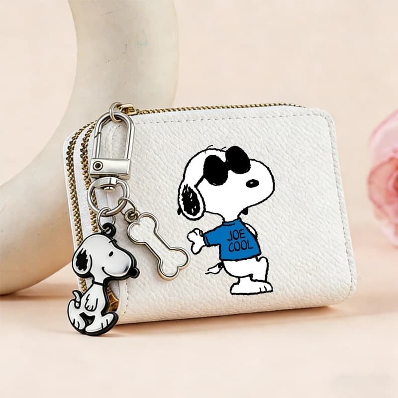 Anime Kawaii Puppy Short Coin Wallet with Card Slots Double Zipper Wallet Credit Card Holder Coin Pouch for