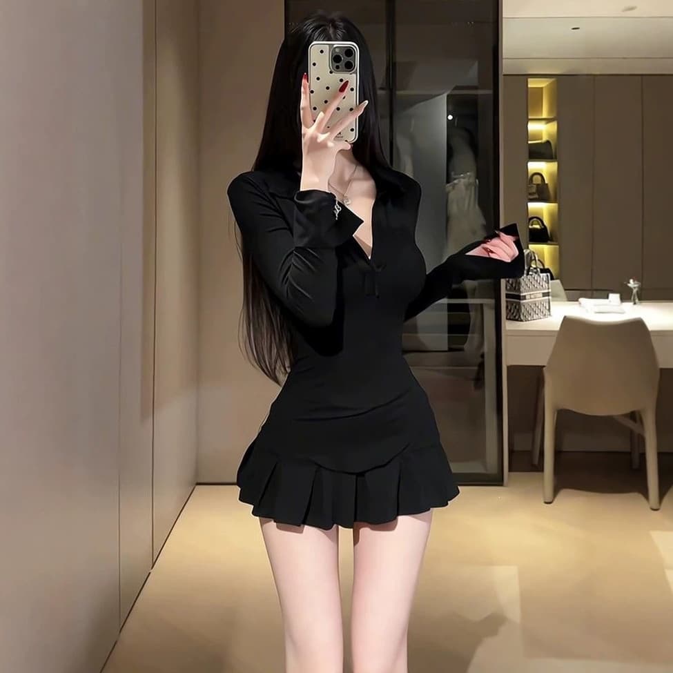 Korean-style Premium Black Dress for Women Early Autumn 2026 New Arrival Slim Fit High-Waist Bodycon Short Skirt Set