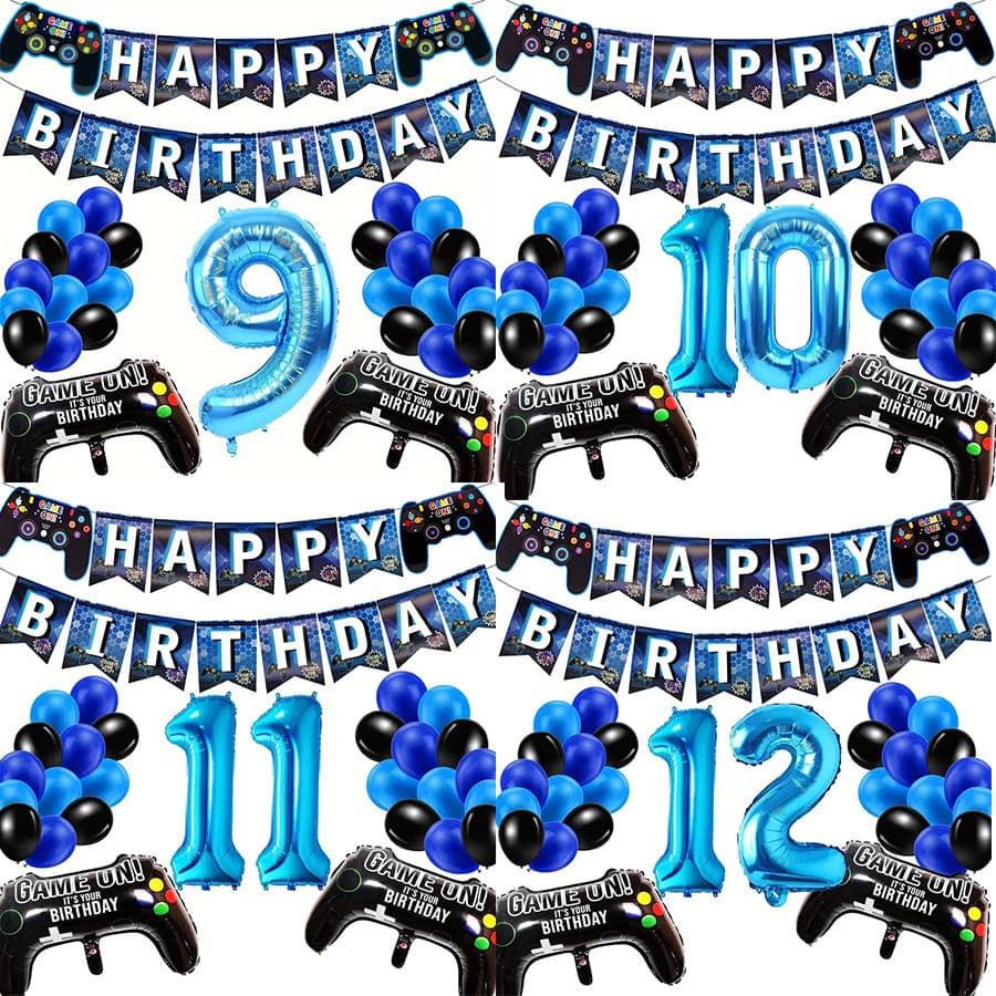 Cross-border Best-selling Game Theme Party Aluminum Foil Balloon Set Birthday Banner Game Number Balloon Party
