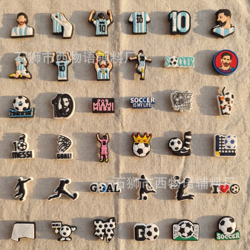 Messi Football Shoe Flower Hole DIY Accessories Premium Detachable PVC Soft Rubber Shoe Charms Cross-border Wholesale