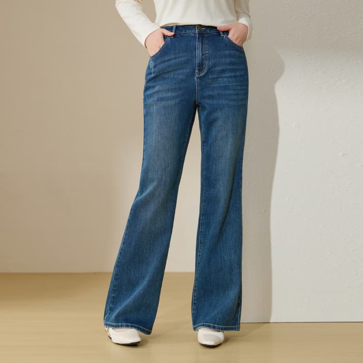 [Straight-leg jeans] Casual commuting elastic waist wide-leg pants Slim and beautiful plus size women's fat mm spring new style
