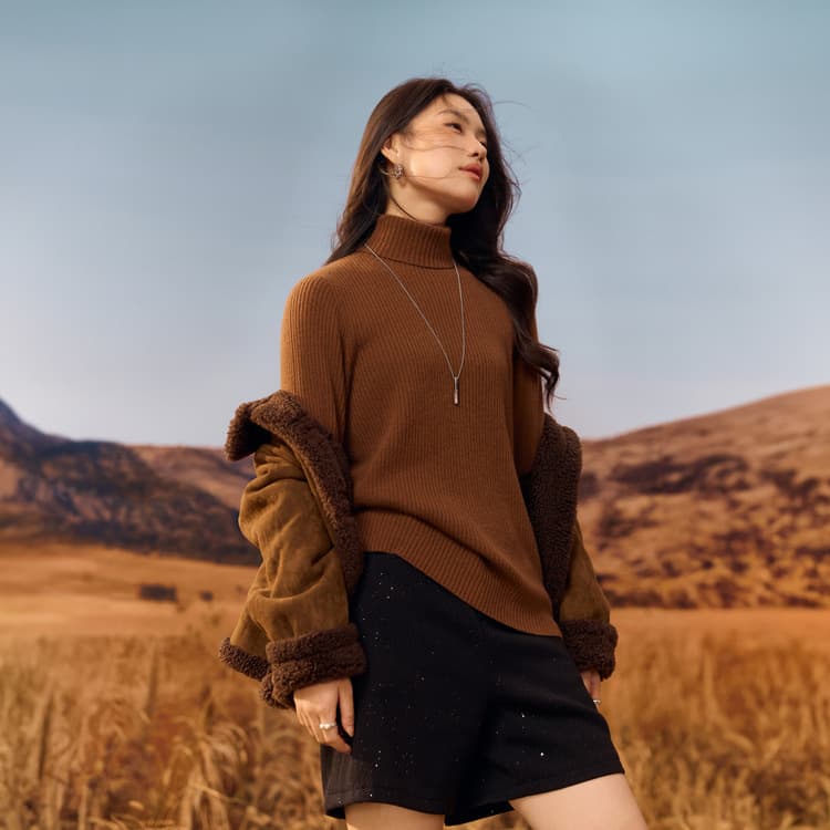 [Merino Lambswool] Seamless Integrated Cashmere Lazy Feel High Neck Sweater for Curvy Women 2025 Winter New Arrival