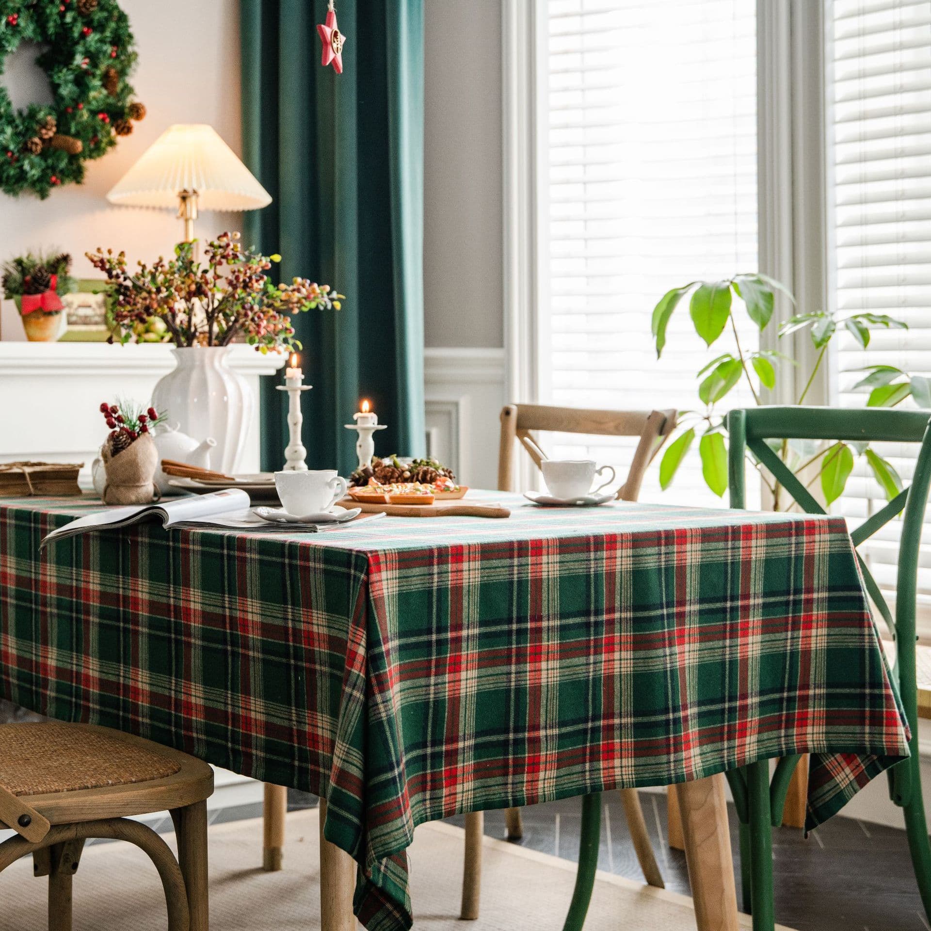 Decorative tablecloth yarn-dyed green plaid Christmas tablecloth American fabric rectangular factory direct supply