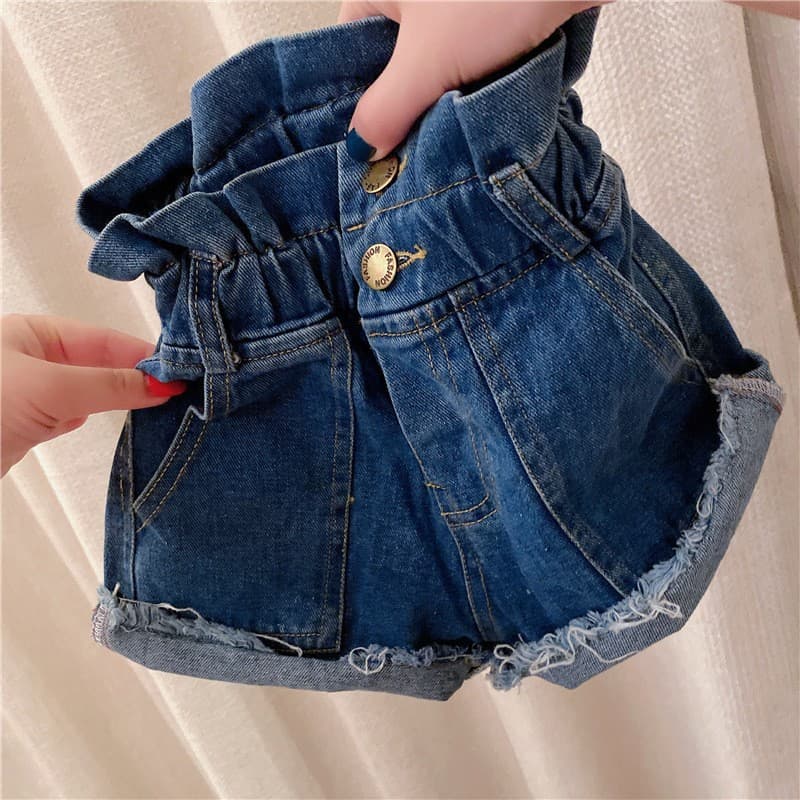 2026 Summer New Girls Denim Shorts Baby Fashionable Retro High-Waist Denim Hot Pants