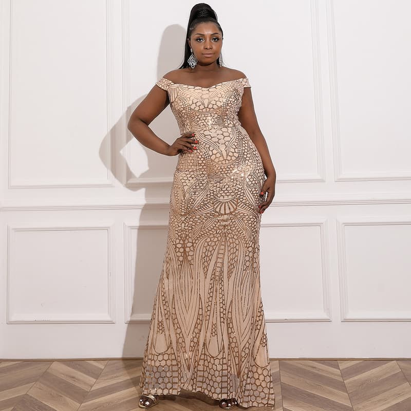 Cross-border Trade Plus Size Women's Long Wedding One-Shoulder Slimming Party Banquet Light Luxury Evening Dress