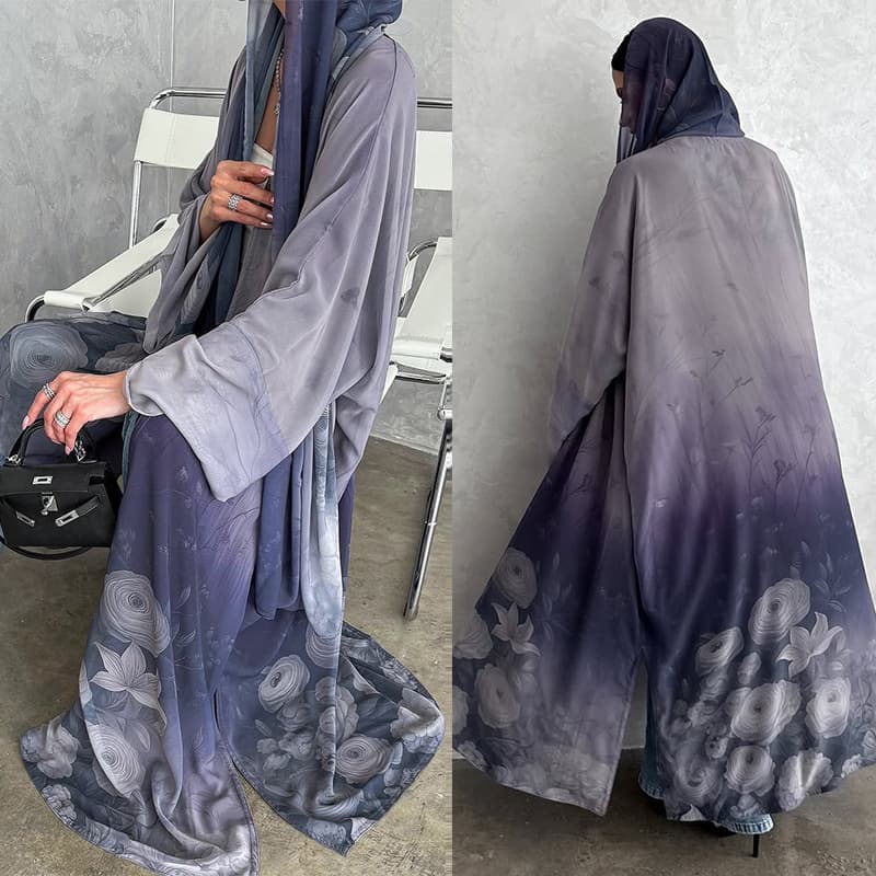 MQ283 modest Malay hot selling coat long skirt with headscarf sun protection chiffon floral print including lining ready stock