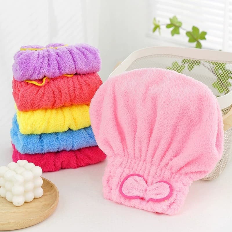 Women's hair drying cap, absorbent, thickened, new style, cute bow, hair drying towel, autumn and winter shampooing coral fleece shower cap