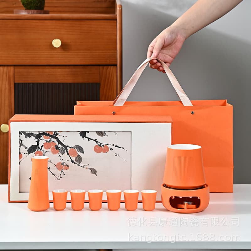 Creative Ceramic Wine Warmer, Wholesale Yellow Rice Wine Warming Set, Hot Wine Jug Gift Package