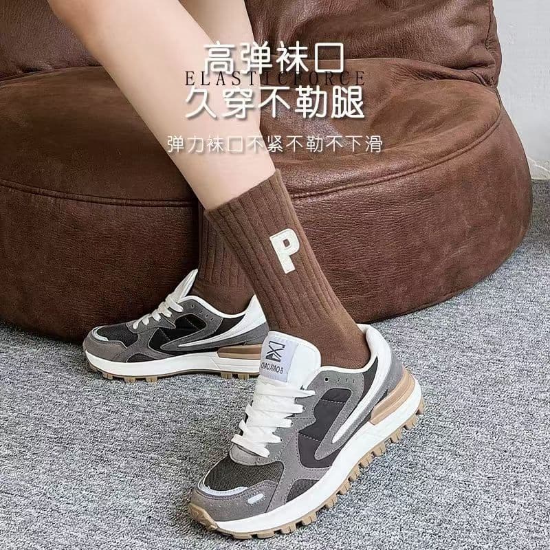 Women's Solid Color Spring/Autumn Mid-Calf Socks, P Letter Street Trend, Solid Color Versatile Comfortable Women's Socks Wholesale Zhuji Hosiery
