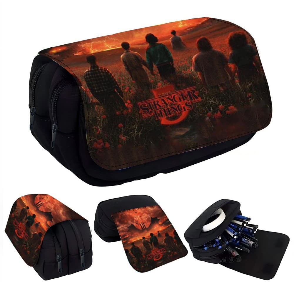 Stranger Things double-layer pencil bag Stranger Things 4 student printed large-capacity stationery bag
