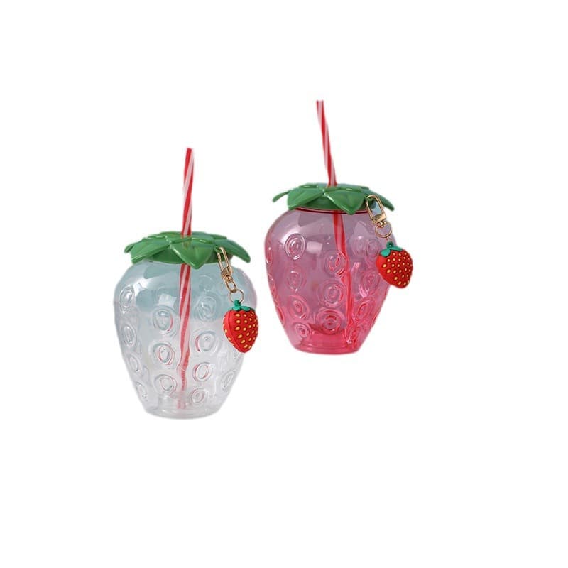 Cross-border Strawberry-Shaped Plastic Straw Cup for Beach, Amusement Park, Juice, Cold Drinks, Disposable Fruit-Shaped Plastic Cup