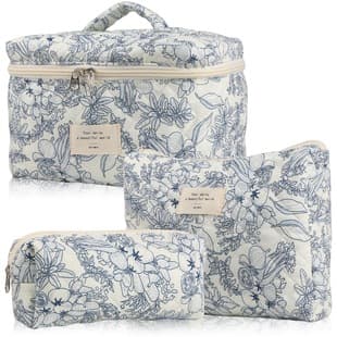 Large Capacity Floral Cosmetic Bag, Portable Quilted Cotton, Cute Flower Pattern, Travel, Student