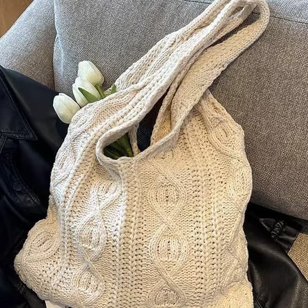 Retro Handmade Tote Bag Women's Handbag Versatile Wool Woven Bag Shoulder Bag Shopping Bag S Knitted Bag