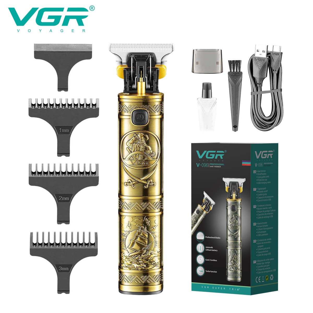 VGR096 Cross-border Wholesale Oil Head Electric Hair Clipper Barber Metal Electric Engraving T9 Hair Trimmer