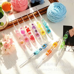 Colorful Flower Epoxy Resin Crochet Hook Set, Yarn Knitting Tools, Metal Colored Aluminum Hooks, Transparent Hooks