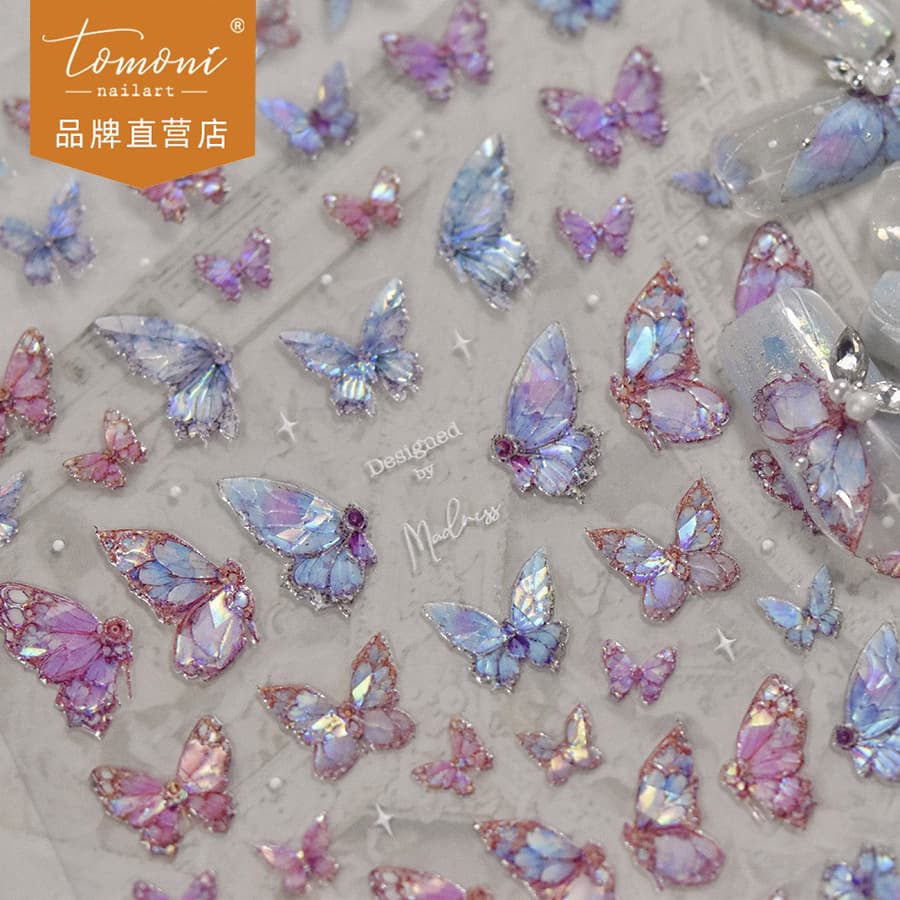 tomoni shell light manicure stickers popular pink and purple high-end nail stickers factory wholesale rose butterfly