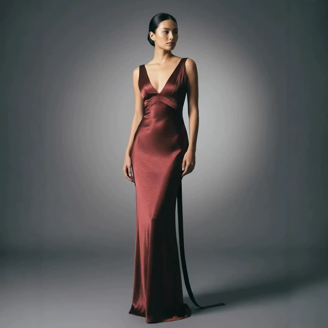 European and American high-end shiny satin evening dress deep V cross waist fishtail long dress wedding bridesmaid dinner dress