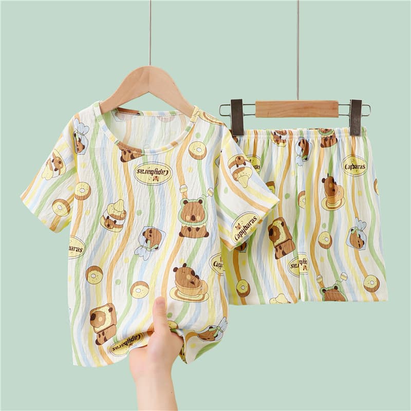 2025 new girls pajamas summer short-sleeved cloud cotton pajamas summer little girls, middle and older children air-conditioned home clothes