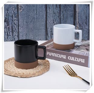 Ceramic Mug Sesame Glaze Bottom Engobe Color Blocking Mug Speckle Glaze Home Breakfast Water Coffee Cup Custom