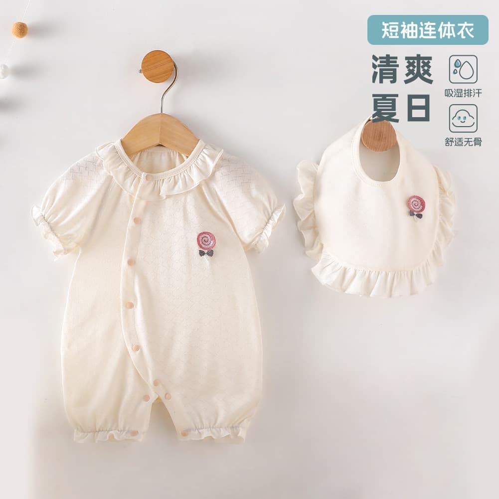 Baby Girl Romper, Infant Class A Breathable Bamboo Fiber Short Sleeve, Summer Baby Clothes for Small Ages Set