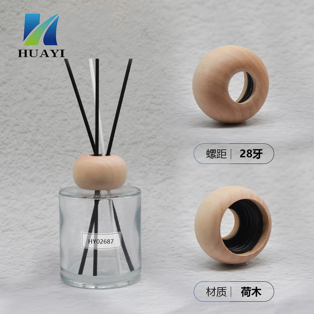28-Tooth Wooden Aromatherapy Cap Custom Rattan Diffuser Round Cap Accessory Volatile Flameless Fragrance Cross-Border Export Labeling