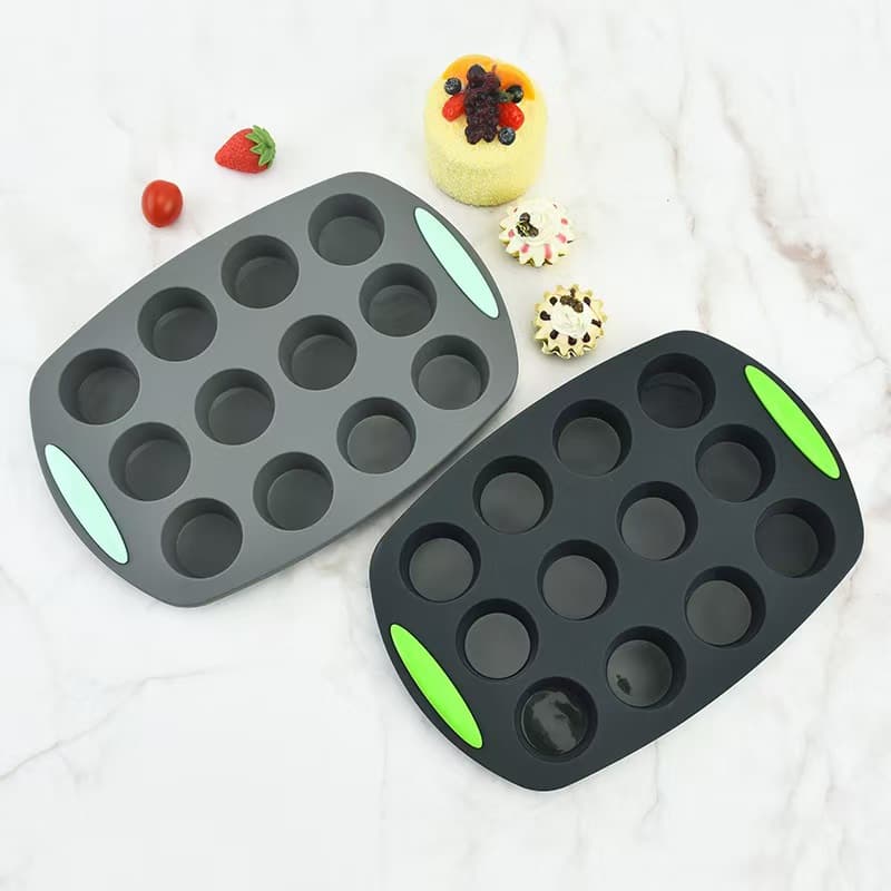 Dual-Color Silicone 12-Cavity Muffin Cup Tart Cake Mold High-Temperature Resistant Baking Mold Rice Cake Baking Tool