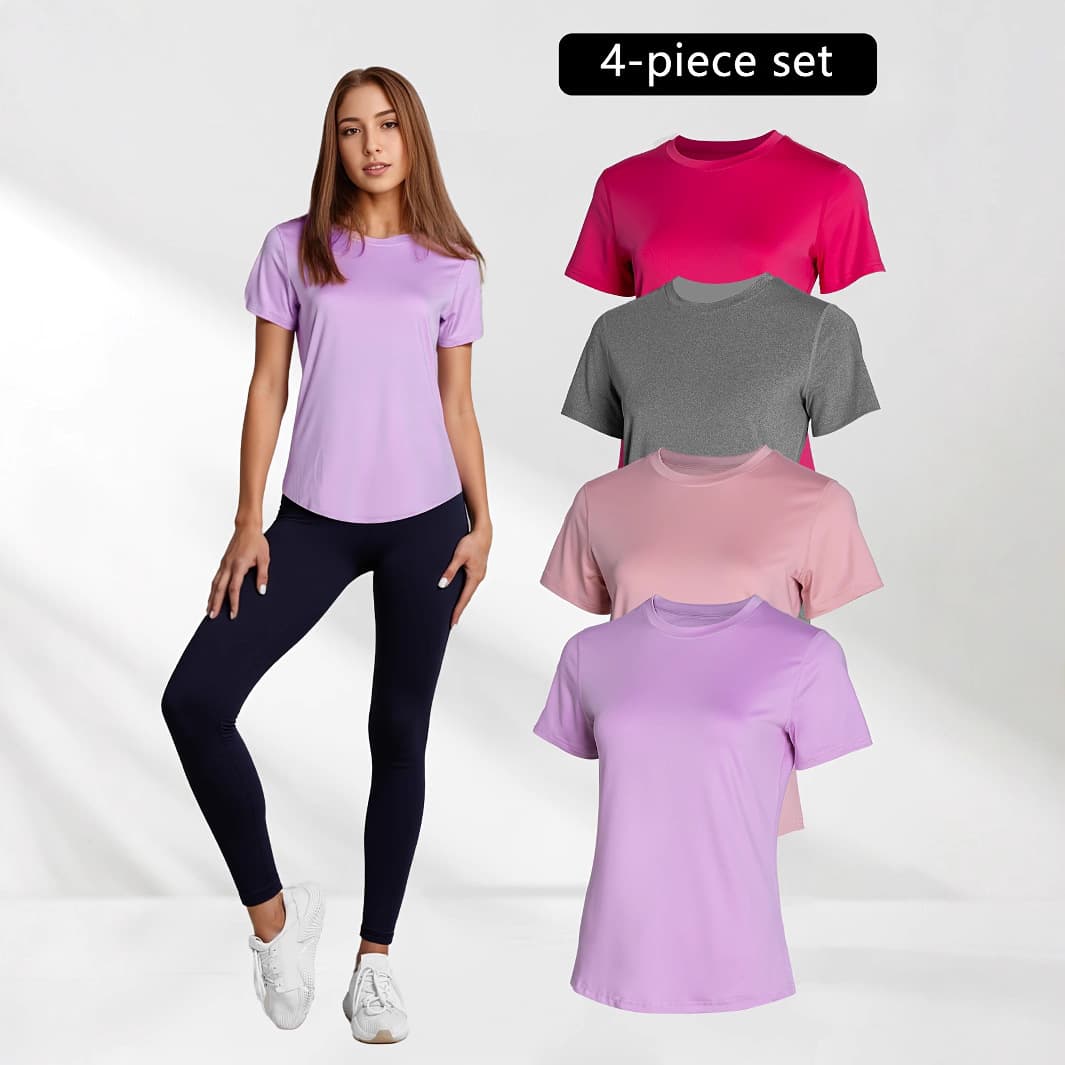 Cross-border EU/US Size Solid Color Short Sleeve Women's Summer Slim Fit Bare-feel Running Yoga Top T-shirt Sports Outdoor