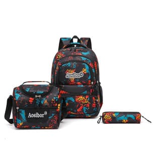 New Cross-Border Schoolbag Three-Piece Set Large-Capacity Backpack Insulated Lunch Bag Casual Pencil Case