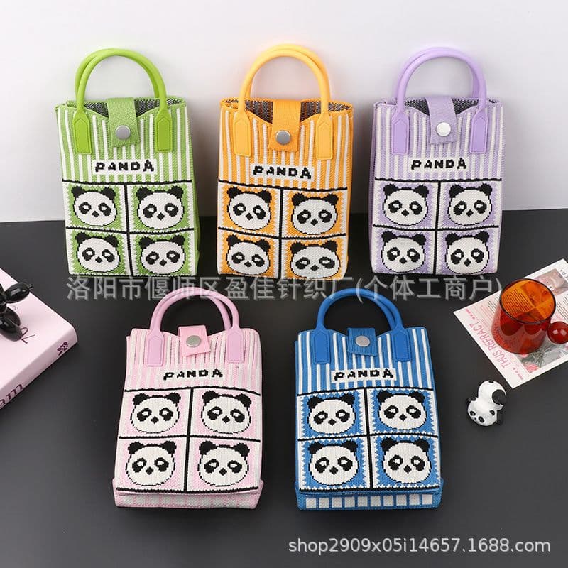 Ins Style Knitted Bag for Women, Cute Panda Shoulder Crossbody Bag, Fashionable Versatile Handbag