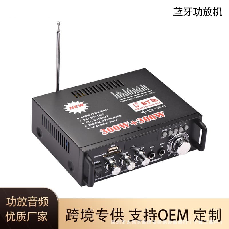 Newly Upgraded High-Power Mini Bluetooth Amplifier with Lossless Card Insertion, USB Drive, Radio, and Amplifier for Home Use, Cross-Border
