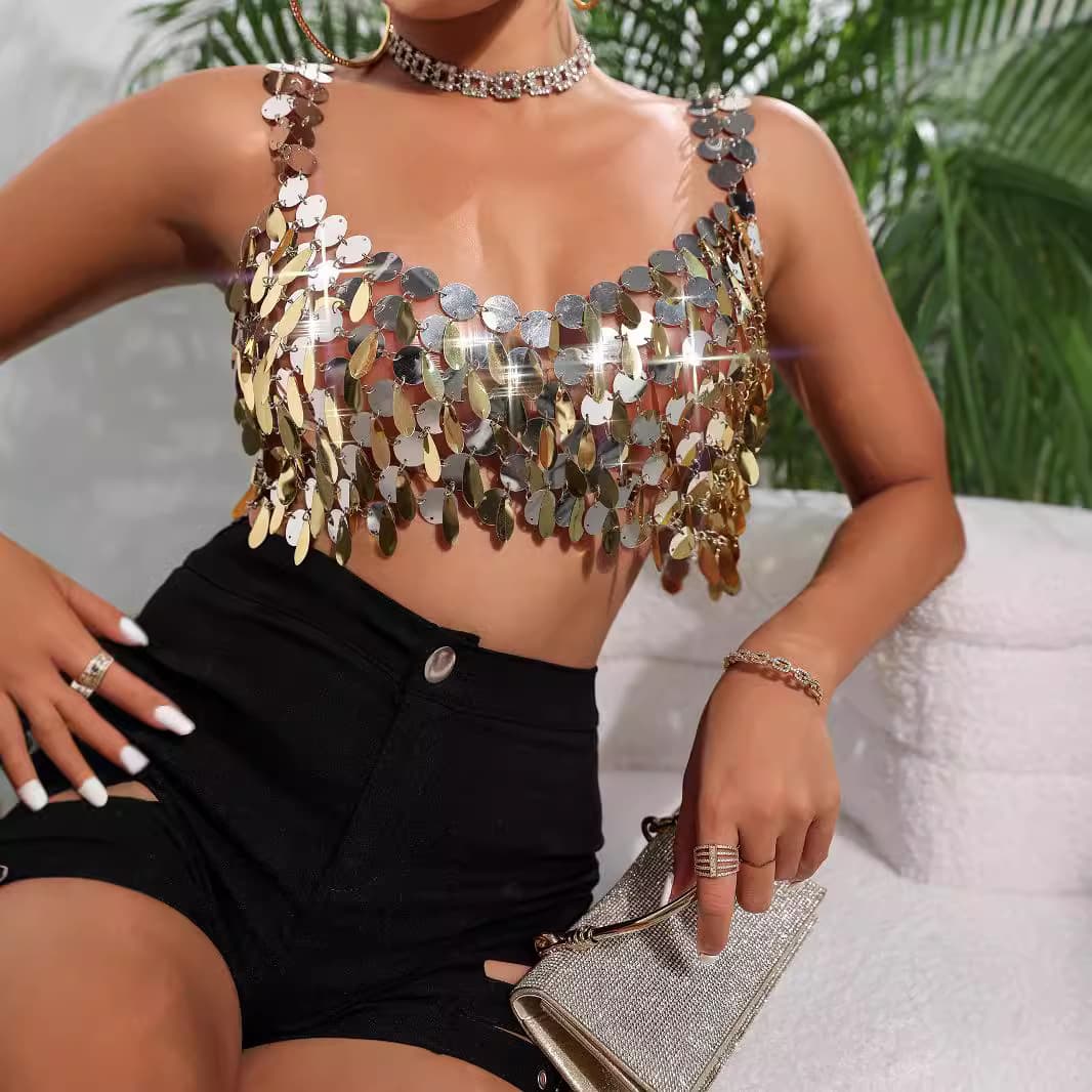 2026 Cross-border Summer New Sexy Sequin Spaghetti Strap Vest Top L23261 for AliExpress and eBay