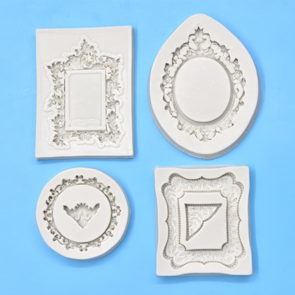 European style border pattern photo frame fondant silicone mold embossed chocolate jewelry gem baking decoration mold