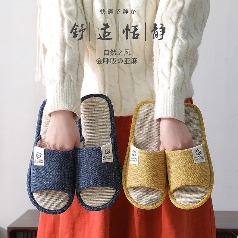 Linen Slippers for Men and Women, Indoor Anti-Slip, Four-Season Quiet, Breathable, Couple Fashion Home Slippers, Cotton Linen Slippers