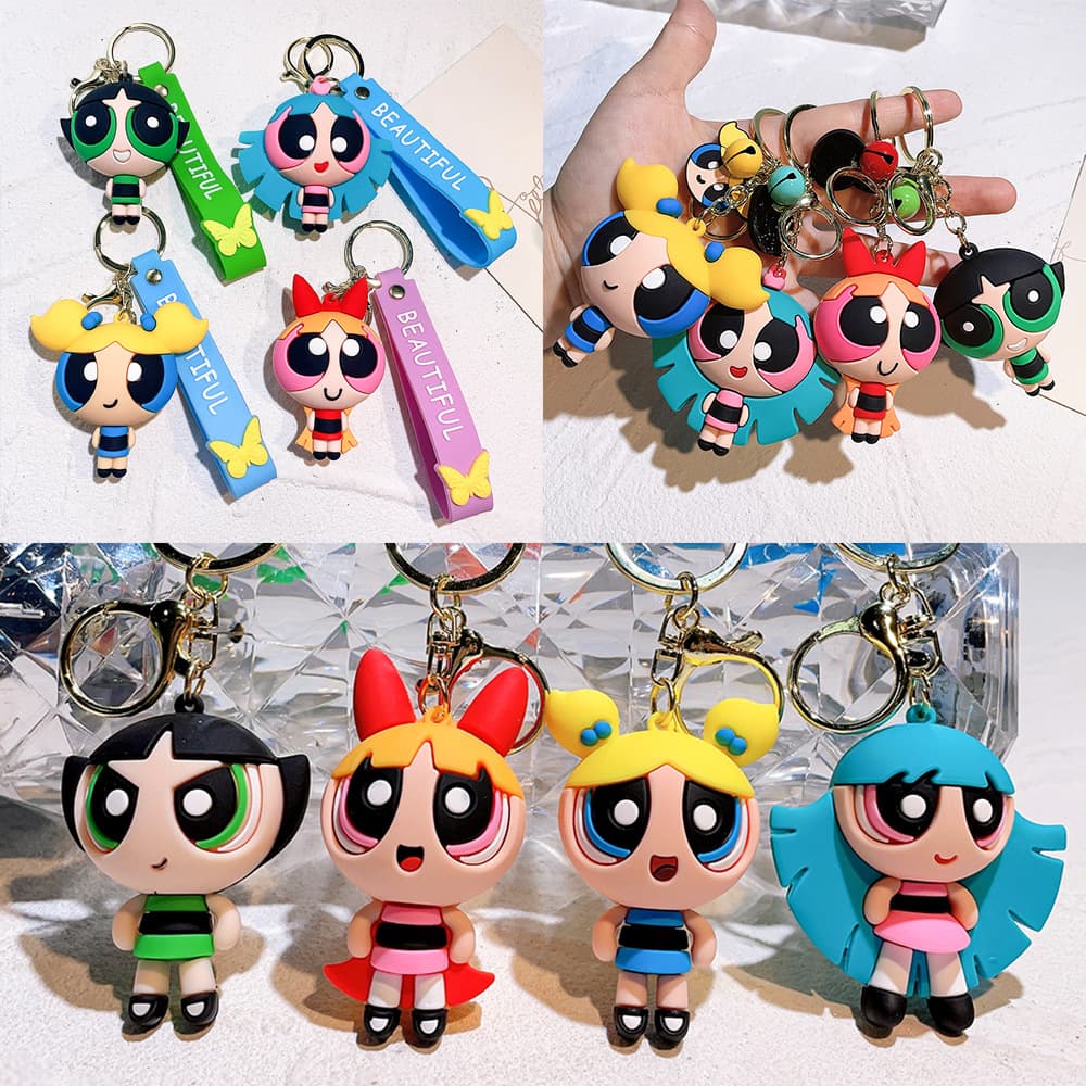New Cartoon Animation Powerpuff Girl Doll Car Creative School Bag Gift Pendant Jewelry Keychain