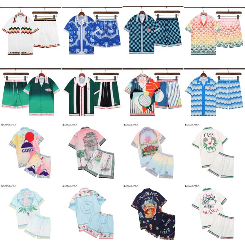 Cross-border Casablanca 2023 New Style Fancy Short-Sleeve Shirt and Cardigan Two-Piece Set