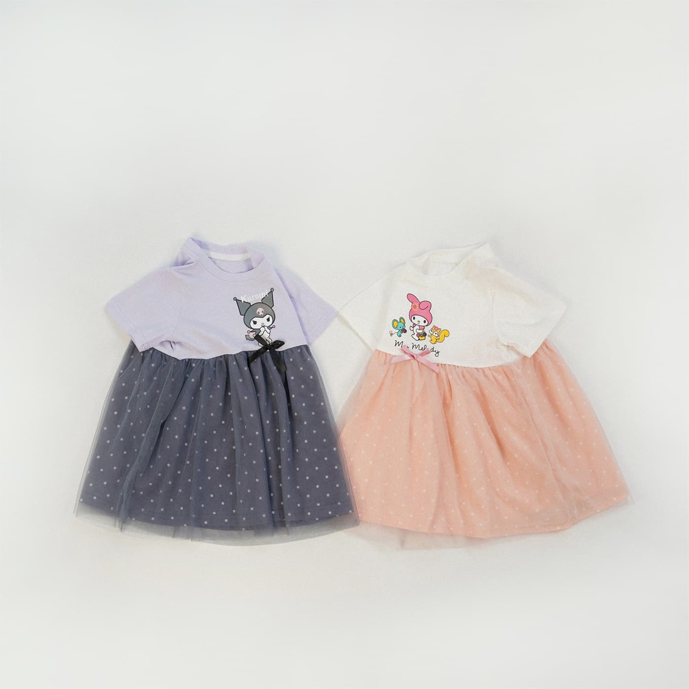 New Little Girl Polka Dot Tulle Dress Summer Short Sleeve Kuromi Baby Girl Skirt 3-6 Years