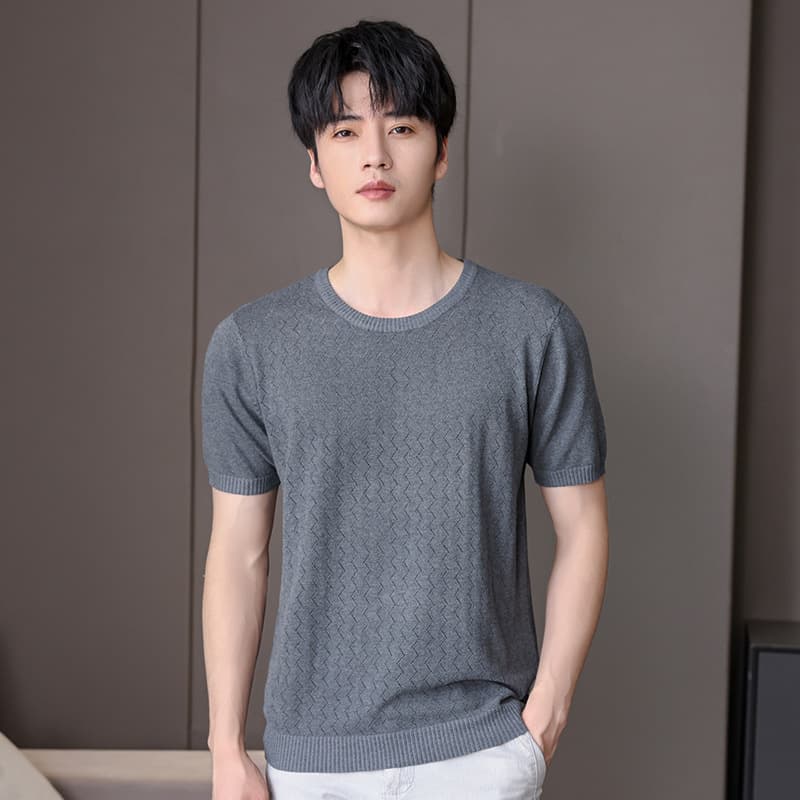 2024 Spring/Summer New Hollow Short Sleeve Knit Top Men's Slim Fit Stretch Sweater Cool Ice Silk Half Sleeve T-Shirt