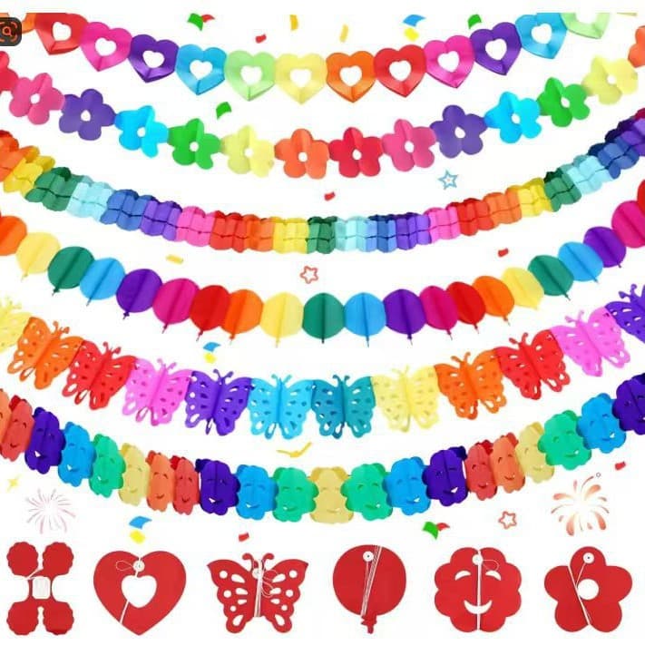 New Eco-Friendly High-Quality Colorful Paper Streamers, Various Patterns and Shapes, School, Classroom, Wedding Room Decorations