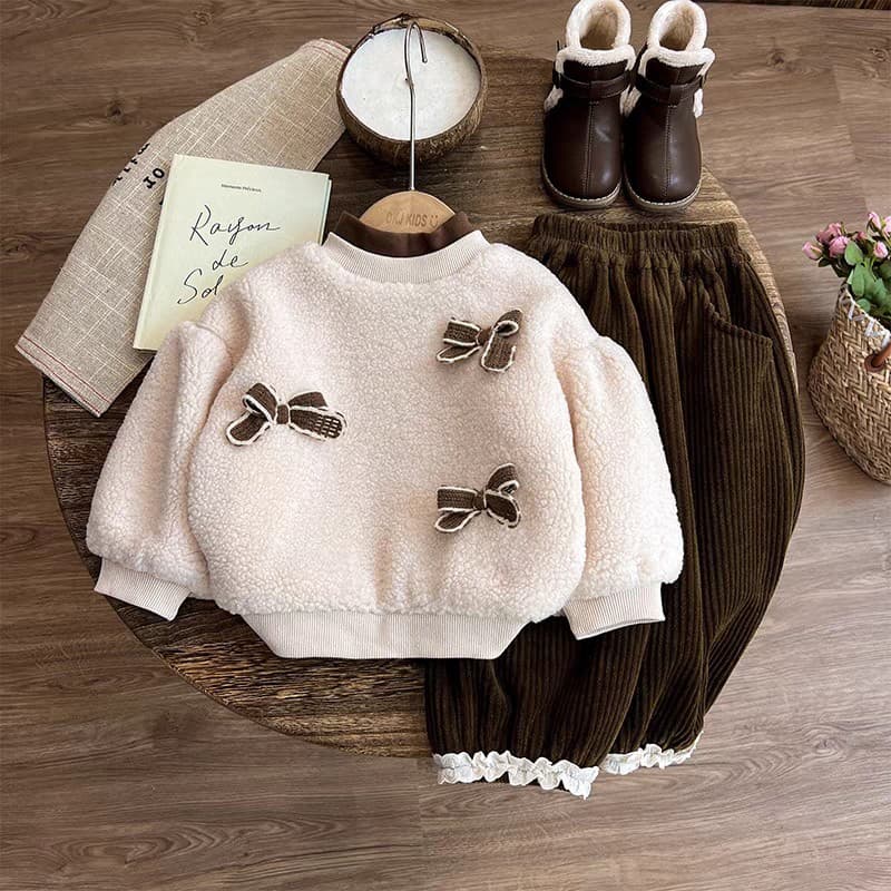 Girls' Sweatshirt Fall Winter New Kids Winter Clothes Baby Girl Fleece-Lined Top Thickened Girls' Clothing Ins