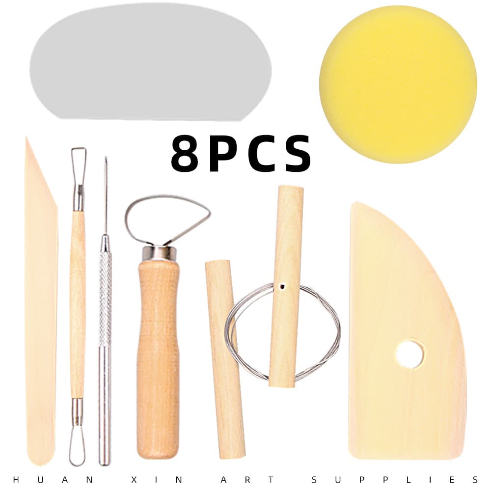 Wooden Pottery Clay Sculpting 8-Piece Tool Set, Clay Carving, Soft Clay Oil Clay Trimming Knife Set