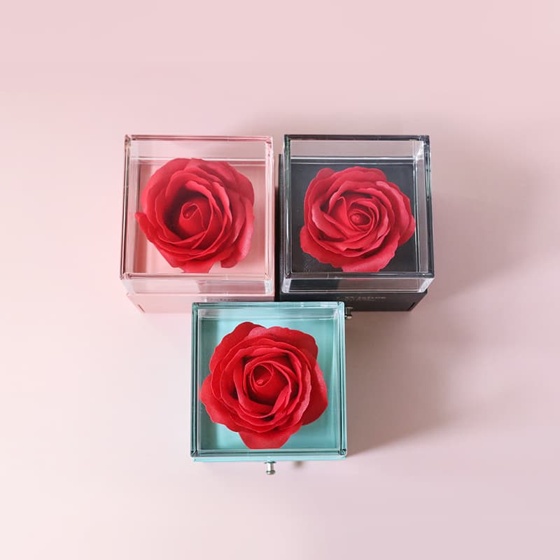 Transparent acrylic single rose Drawer gift box necklace ring eternal flower box factory spot wholesale