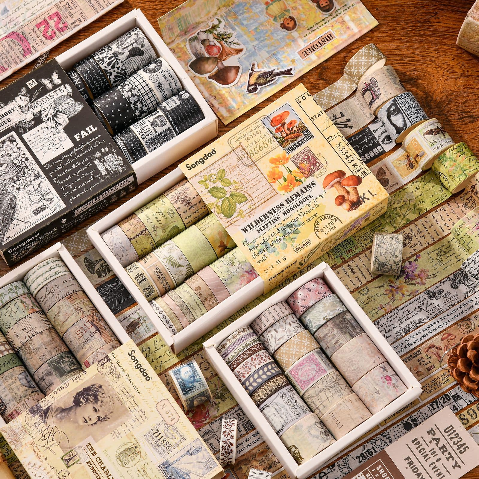 Retro Diary Sticker Set Japanese Paper Tape Album Journal DIY Decoration Decals Available Now Cartoon Style Printed Material