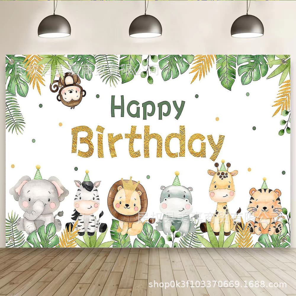 Amazon Jungle Animal Lion Theme Birthday Backdrop for Newborn Shower Party Photo Banner Decoration